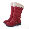 thumbnail image 6 of hopeusnice Mid Calf Boots For Women Thermal Plush Fleece Lined Suede Round Toe Chunky Mid Heels Winter Snow Boots Winter Warm Dress Long Tall Boots Red 40, 6 of 9