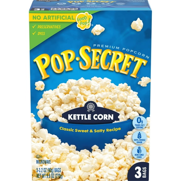Pop Secret Popcorn, Kettle Corn Microwave Popcorn, 3.2 oz Sharing Bags, 3 Ct