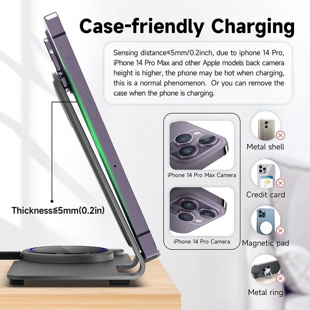 Wireless Charger, Aluminum Alloy 3 in 1 Wireless Charging Station for Apple iPhone/iWatch/Airpods,iPhone 14,13,12,11 (Pro, ProMax)/XS/XR/XS/X/8(Plus),iWatch8/7/6/SE/5/4/3/2,AirPods 3/2/pro
