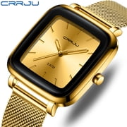 Crrju Watch Men Top Brand Luxury Square Golden Casual Slim Mesh Steel Wrist Watch Relogio Masculino - Quartz Wristwatches