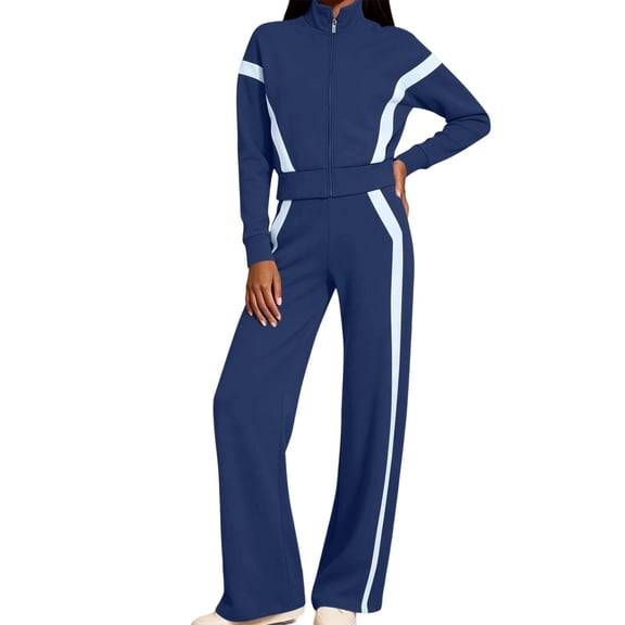 Admvng Women's Two Piece Outfit Sets Long Sleeve Jacket Long Pants Elastic Waist Casual Sports 2 Piece Tracksuit Outfit
