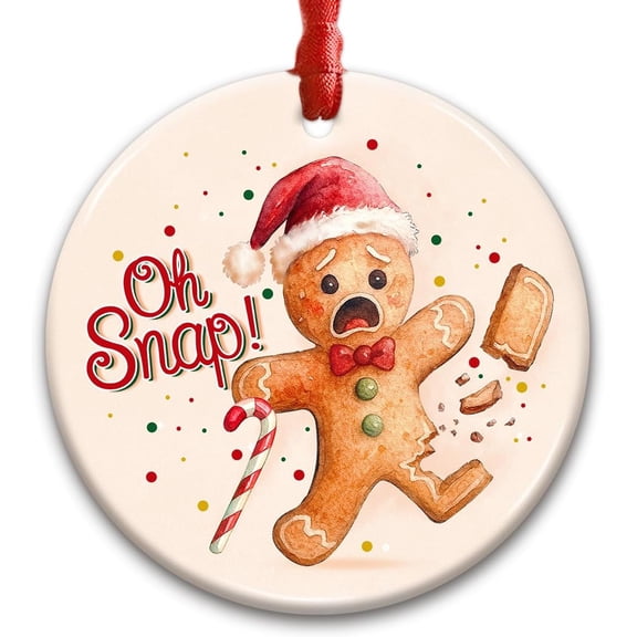 Funny Gingerbread Man Ornament - Oh Snap Broken Leg Cookie Ceramic Decoration, Cute Gag Gift for Friends Family, Naughty Christmas Tree Ornament Holiday Humor A1