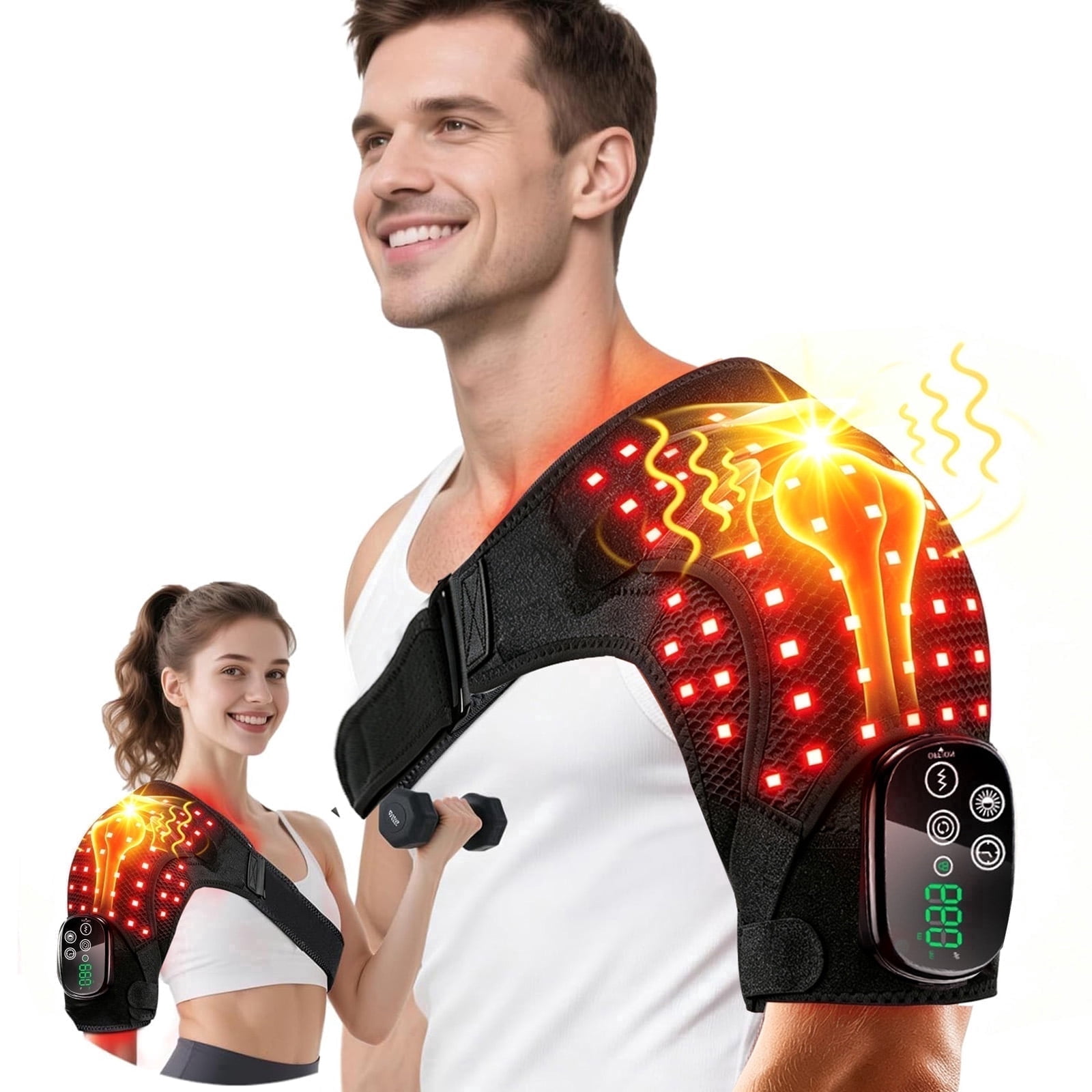 Morfone Cordless Red Light Shoulder Wrap with Heat & Massager, 660nm & 850nm Red Light Shoulder Shoulder Massager,Black