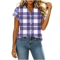 thumbnail image 3 of Ihhxva Tops for Women Plaid Button-Up Blouse Fit Button Detail Moisture-Wicking V-Neck Short Sleeve Shirt S-2XL, 3 of 7