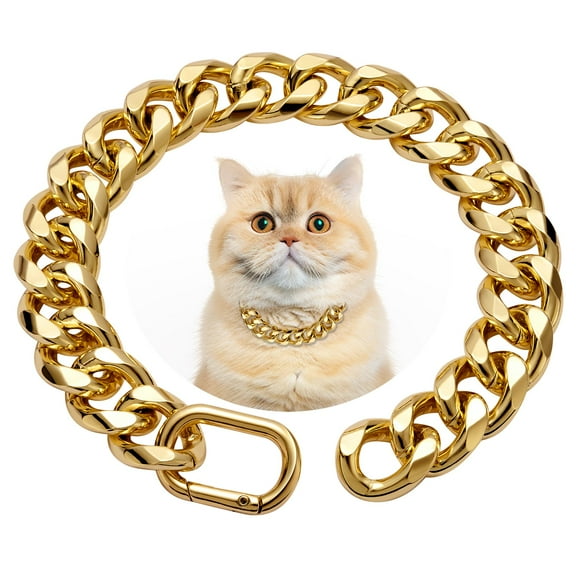 19MM Heavy Duty Thick Cuban Link Dog Collar,Gold Dog Chain Collar for Small Dogs - 14 Inches Length Dog Necklace Collar