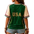 thumbnail image 4 of USA 2026 Soccer Cup Fan Jersey for Women, V-Neck Short Sleeve T-Shirt with Vintage Floral & Gold Letter Print, Breathable Casual Sports Tee Pullover Top, 1 PC Dark Green XXXL, 4 of 5