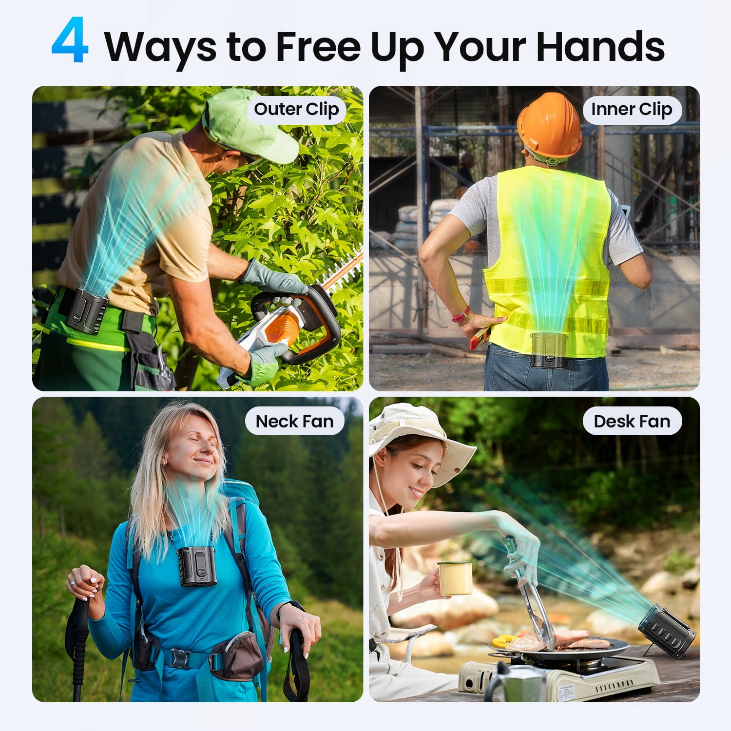 AI Portable Waist Fan, 40Hrs+MAX 17000RPM Powerful+5 Speeds+Power Bank+LED Light, Cooling Rechargeable Belt Fan with Filter, Wearable Shirt Fans Clip On for Outdoor
