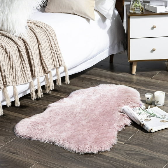Soft Fluffy Faux Fox Fur Decorative Rug, Home Decor 2 x 3 Feet, Pink White, 1 Pack