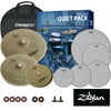 Zildjian 468 Low Volume Cymbal Pack - 13" Hi Hats, 14" Crash, and 18" Crash Ride with Remo Silentstroke Heads, Bag, Felts, & Sticker