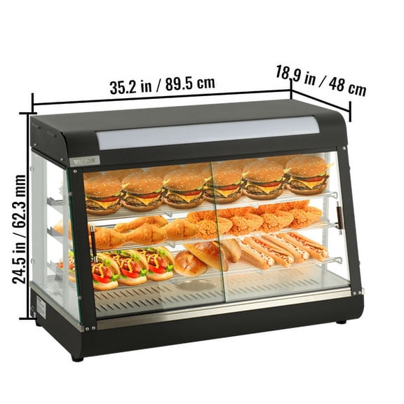 EastVita Commercial Food Warmer Display,26" 3-Layer Pizza Warmer Cabinet,Countertop Pastry Warmer,Stainless Steel & Glass Door