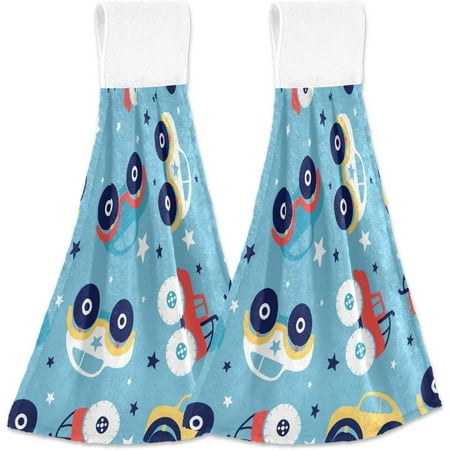 

Coolnut Cute Car Star Hanging Hand Towels with Hanging Loop Hand Towels Soft Thick Dish Cloth Hand Towels for Kitchen Bathroom with Hanging Loop 12 x17
