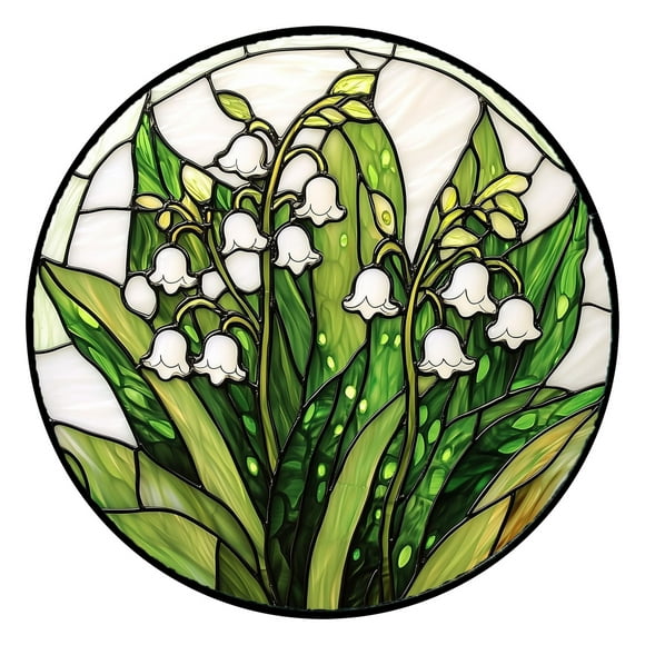 Stained Glass Window Hanging Art Panel Featuring of the Valley for Home Garden