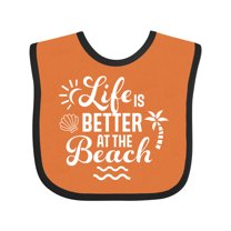 Inktastic Life is Better at the Beach with Sunshine Seashell and Palm Trees Boys or Girls Baby Bib