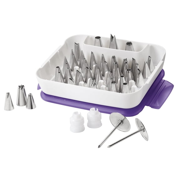 Wilton 55-piece Cake Decorating Tips Set with Couplers & Flower Nails, Multicolor Stainless Steel
