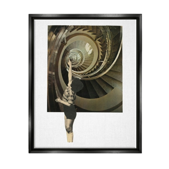 Stupell Industries Surreal Pointing Child Spiral Staircase Graphic Art Jet Black Floating Framed Canvas Print Wall Art, Design by Matheus Lopes Castro