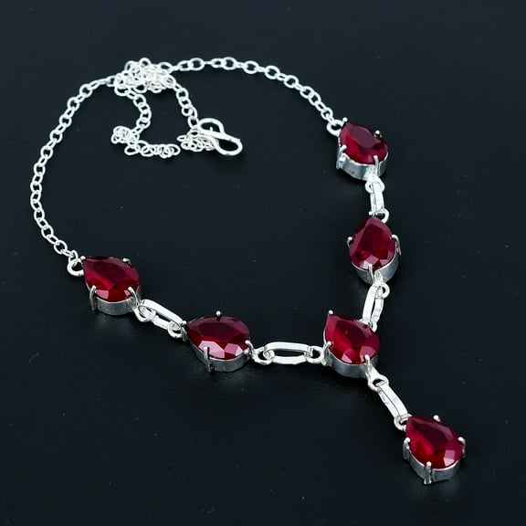 Mozambique Garnet Pear Gemstone 925 Sterling Silver Solitaire Necklace 18" VJ 78