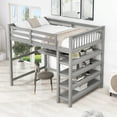 thumbnail image 2 of Euroco Solid Wood Full Size Loft Bed with Desk and 4-Tier Storage Shelves for Kids Teens Adults Bedrrom, Gray, 2 of 15