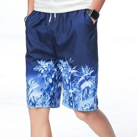 Men Beach Shorts Quick-dry Coconut Trees Printing Pattern Loose Casual ...