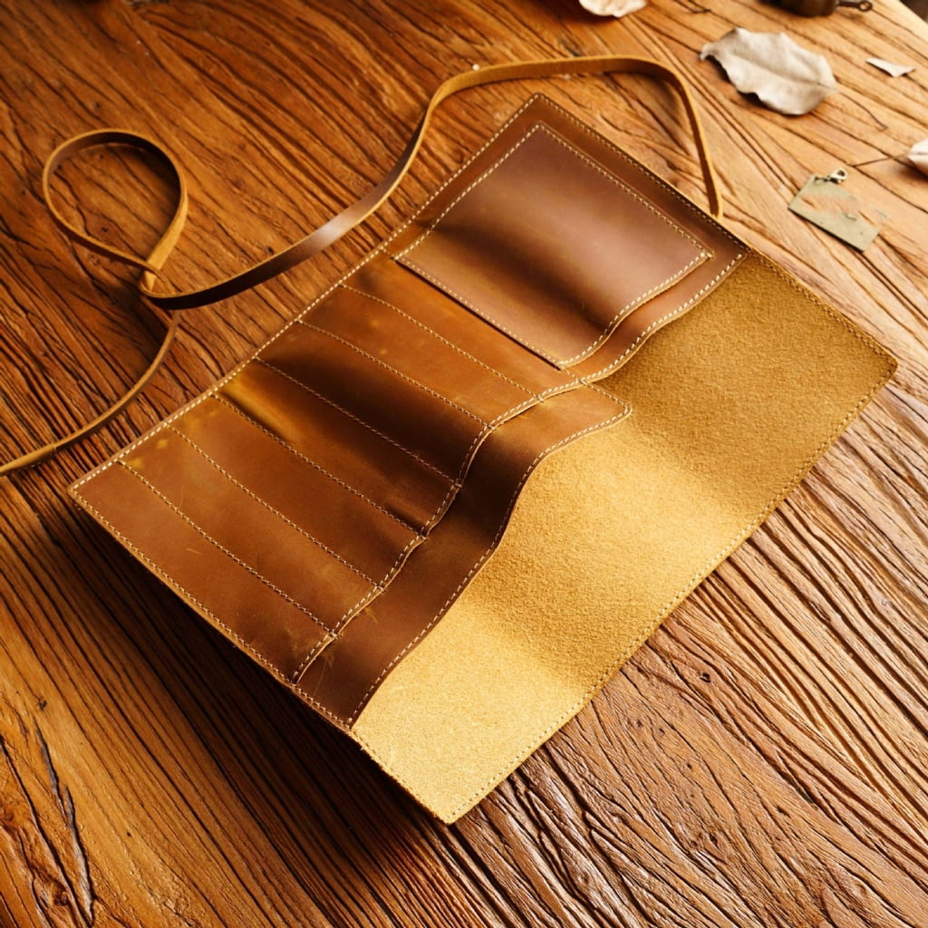 Leather Pen Roll Organizers Multiple Compartment Pencil Case For Student Artist
