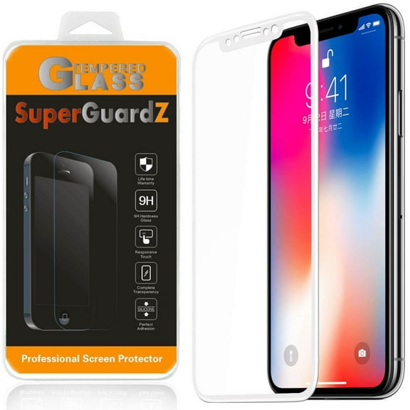 For Apple iPhone X - SuperGuardZ Full Cover Tempered Glass Screen Protector, Edge-To-Edge, 9H, Anti-Scratch, Anti-Bubble, Anti-Fingerprint [White]