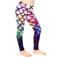 thumbnail image 3 of COEQINE Mermaid Scales Splash Girls' Yoga Leggings Pants Full Length Athletic Trousers High Waist Tummy Control, for 6-7 Years Kids Girls, 3 of 7