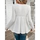 thumbnail image 5 of Camiseta de encaje con cuello en V y patchwork para mujer, blusa de manga larga con cierre de botones, tejido elástico suave, ideal para uso diario o informal, sopatenor, 5 of 8