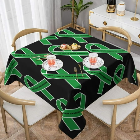 

In May We Wear Green Mental Health Awareness Month Square Tablecloth Washable Table Cloth Decorative Table Cover for Wedding Party Dining Festival 60 x60
