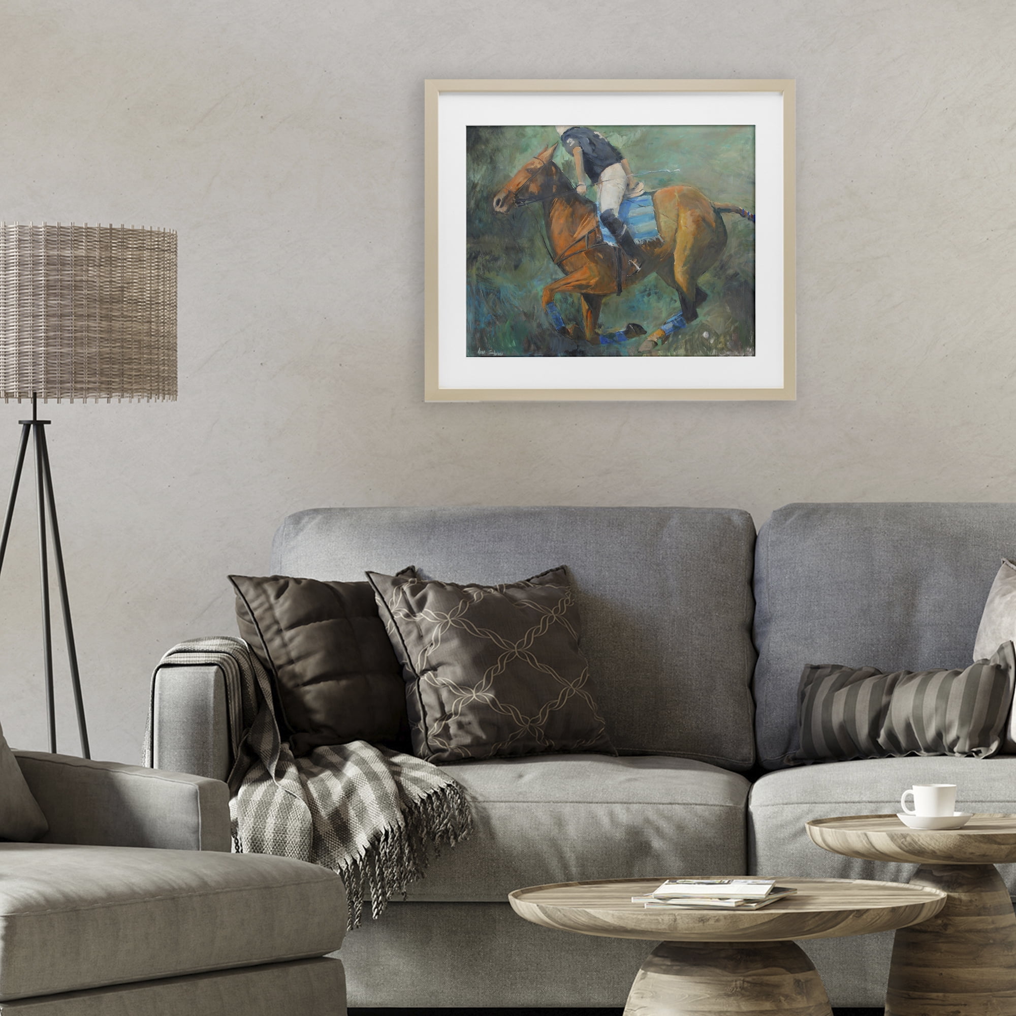 Stupell Industries Polo Rider in Dynamic Motion Birch Framed Print Under Glass, design by Jadei Graphics
