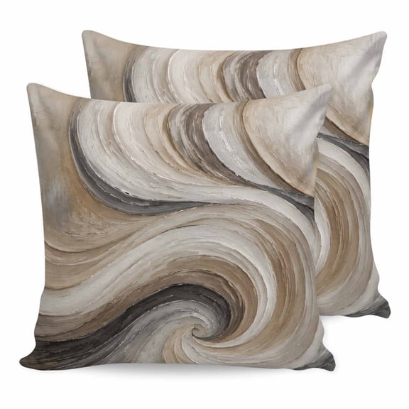 Brown Grey Abstract Pillow Covers 18x18 Set of 2, Vintage Swirl Ombre Fluid Art Modern Throw Pillow Covers Decorative Couch Cushion Cover, Microfiber Soft Pillowcases for Bedroom Living Room Sofa