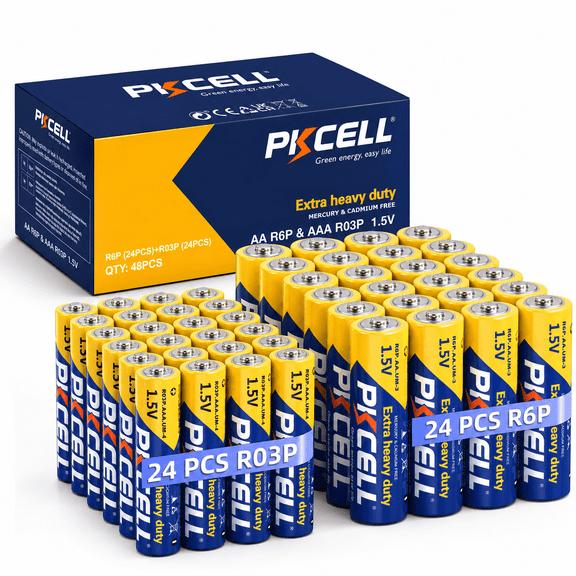 PKCELL 1.5V Carbon Zinc AA & AAA Batteries (24 Double A   24 Triple A), 48-Count Value Pack for Household Devices