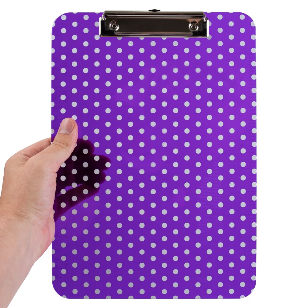 JAM Paper Plastic Clipboard, 9 x 12.5, Purple Polka Dot, 1/Pack