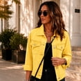 thumbnail image 5 of 3/4 Sleeve Denim Shirt for Women Lapel Collar Button Down Blouse with Chest Pocket Vintage Washed Slim Daily Casual Shackets Yellow S, 5 of 5