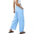 thumbnail image 4 of Tqcoqu Women's Gingham Plaid Pants Cotton Trousers Elastic Waist Loose Wide Leg Casual Summer with Pockets,Blue,Women's S-XXL, 4 of 5