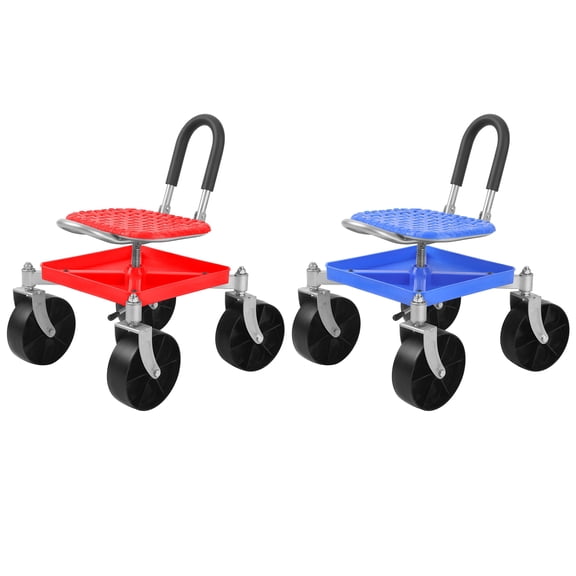 360° Swivel Garden Cart Seat - Height Adjustable Rolling Stool with Tool Tray & All-Terrains Wheels, 330Lbs Heavy Duty Gardening Stool for Seniors, Elderly, Knee Pain Relief Red