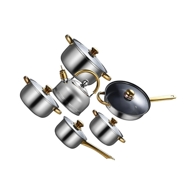 Maoww 6Pcs Stainless Steel with Glass Lid Cooking Set Kitchen Pot Soup for Kitchen Pans with kettle Pans with kettle
