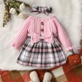 thumbnail image 3 of Utlike Girls Dresses Ruffle Long Sleeve Plaid Round Neck Bowknot Party Dress Set With Bowknot Hair Band Girl Comfort Fit Sundress For Everyday Wear Size 12 Months-18 Months, 3 of 3
