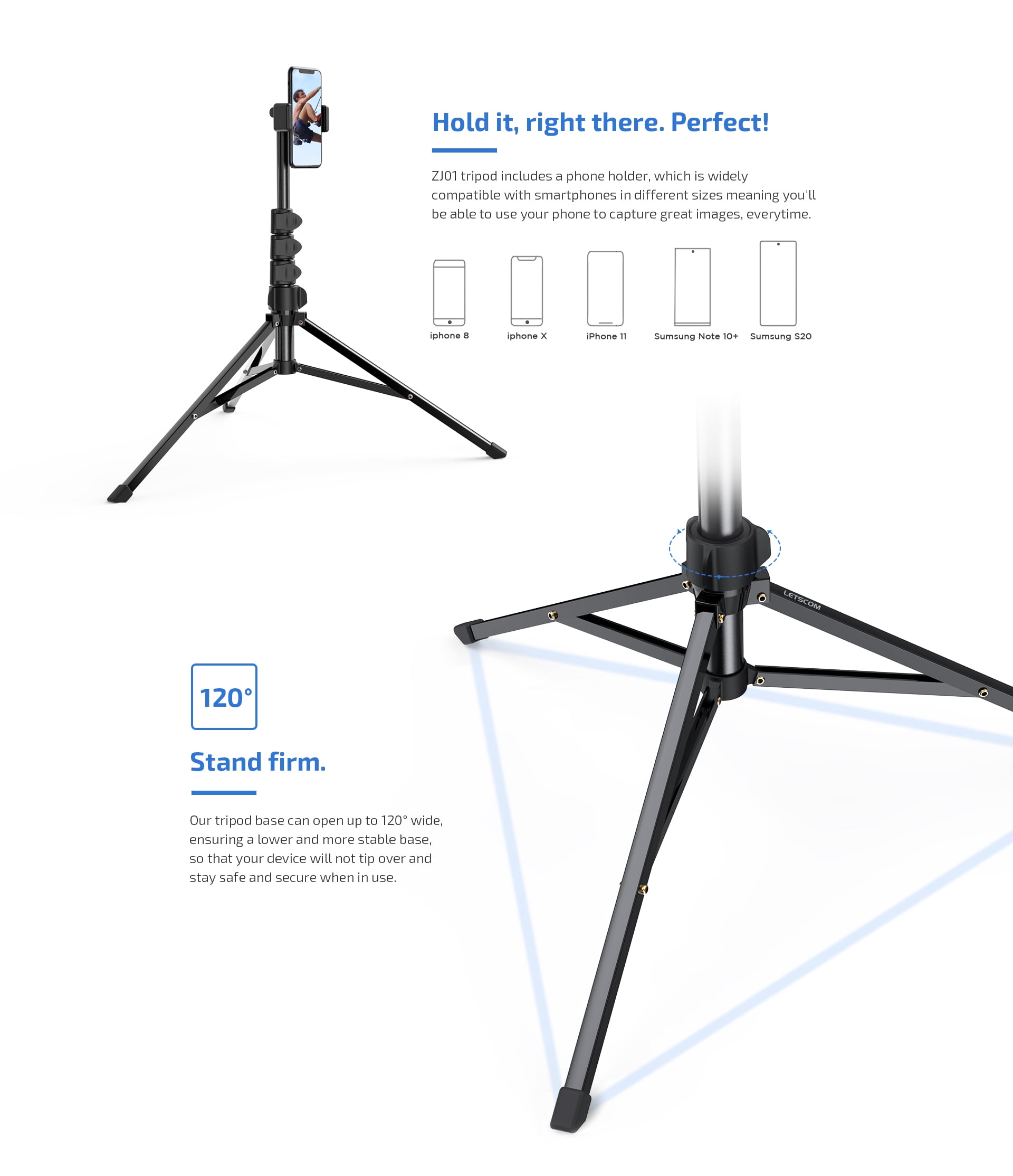 Tripod Selfie Stick Wireless for iPhone SE (2020)/SE (2022) - Monopod Remote Shutter Built-in Self-Portrait Extendable Stand