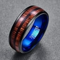 thumbnail image 4 of 8mm Men's Wood Tungsten Ring Black Blue Wedding Band Brushed Finish Center Dome Style, 4 of 6