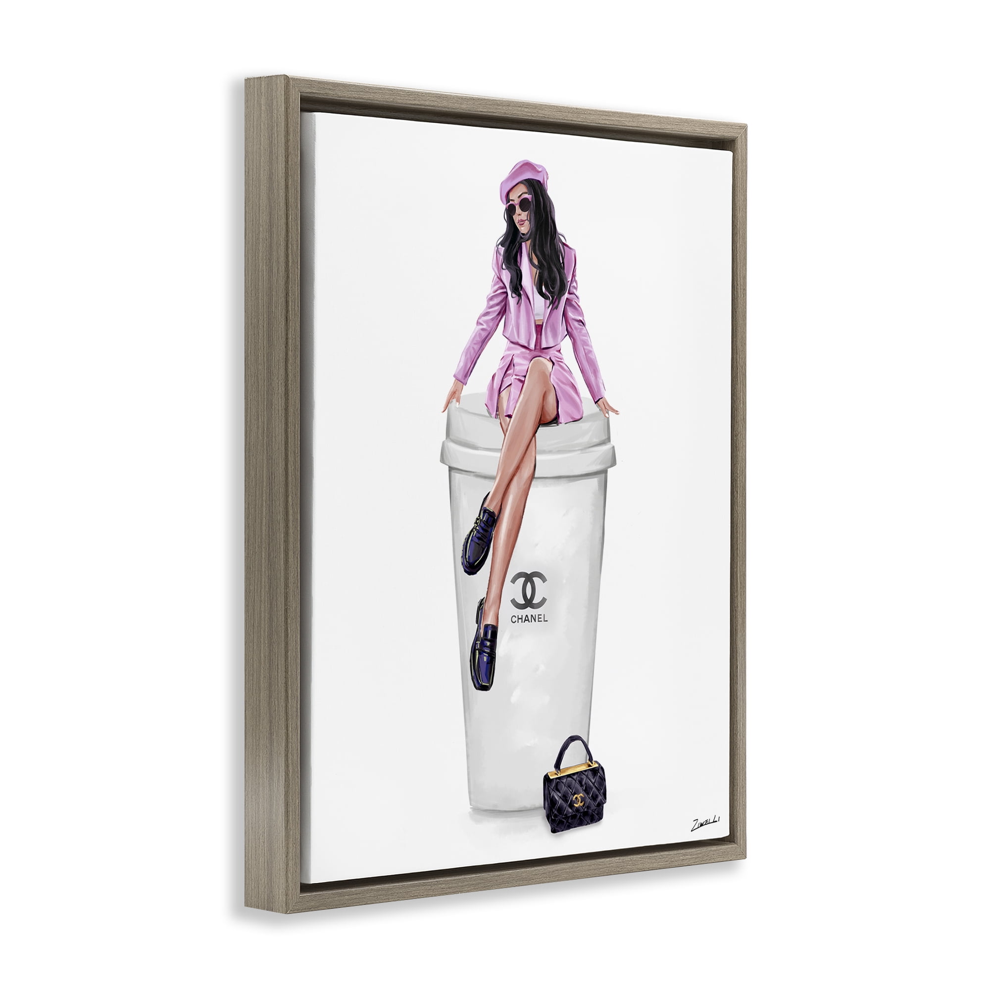 Stupell Industries Chic Fashionista Atop Coffee People Painting Brown Floater Framed Canvas Art Print Wall Art, 17 x 21