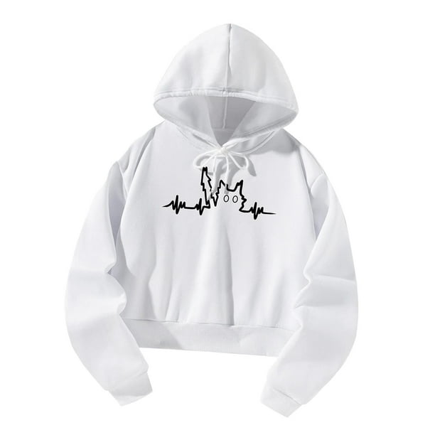 Mujer Crop Top Sudadera con capucha Tops Blanco Otoño Invierno