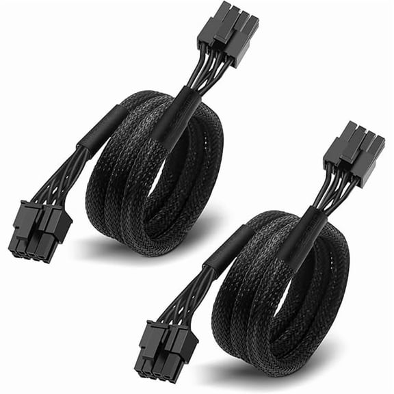 can 2 Pack of PCIE Power Cable for Corsair & Thermaltake & Rosewill Photon: 65CM, 8-Pin to 6 2 Pin, Male-to-Male GPU Cable Adapter Sleeved for ARESGAME Modular Power Supply, 18AWG, Black (25.5")
