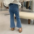 thumbnail image 4 of Girls Jeans Size 8 Casual Toddler Denim Pants Flare Jeans Bell Bottom Slimming Elastic Waist Fall Spring Trousers, Light Blue, 4 Years, 4 of 7