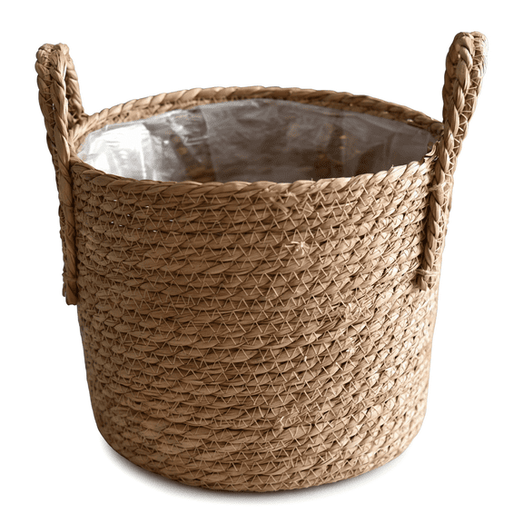 Seagrass Planter Basket – Woven Flower Pot Cover with Plastic Liner, Wicker Plant Container for Indoor Outdoor Décor