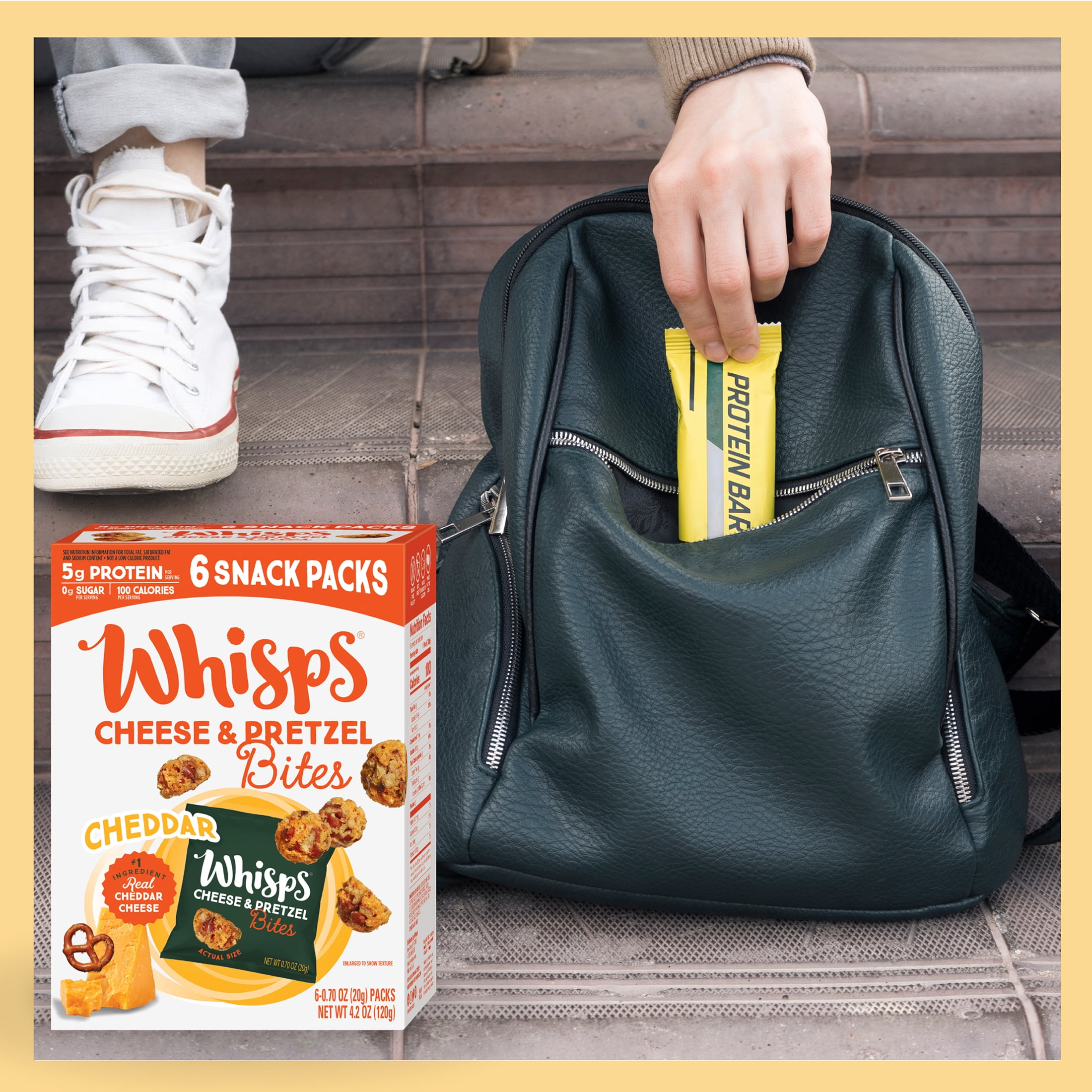 Whisps Cheddar Cheese & Pretzel Bites, Protein from 100% Cheese Single-Serve 100 Calorie Snack Packs, 0.7 oz, 6 Count