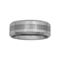 Men's Beveled and Satin Center Ring in Tungsten by Brilliance Fine Jewelry - Wedding Band