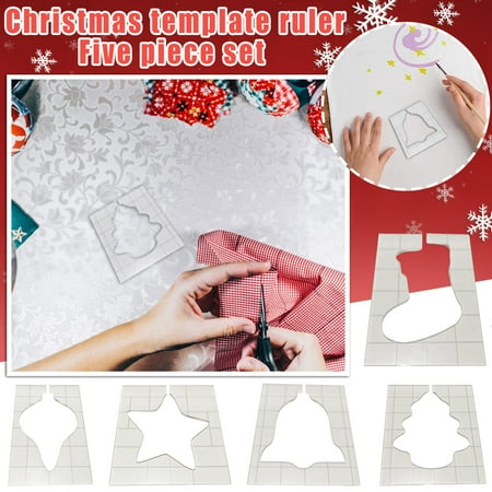 

Christmas Series Sewing Ruler Template 5-piece Special-shaped Hollow Sewing Kit Patchwork Template DIY Precision Straight Edge 72 Set Wardrobe Boxes Measuring Tape with Fractions Marked Foot Measuring