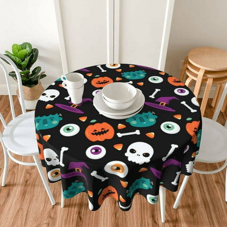 

60-Inch Round Halloween Tablecloth - Polyester Ghosts & Coffins Design Wrinkle-Resistant Easy Care