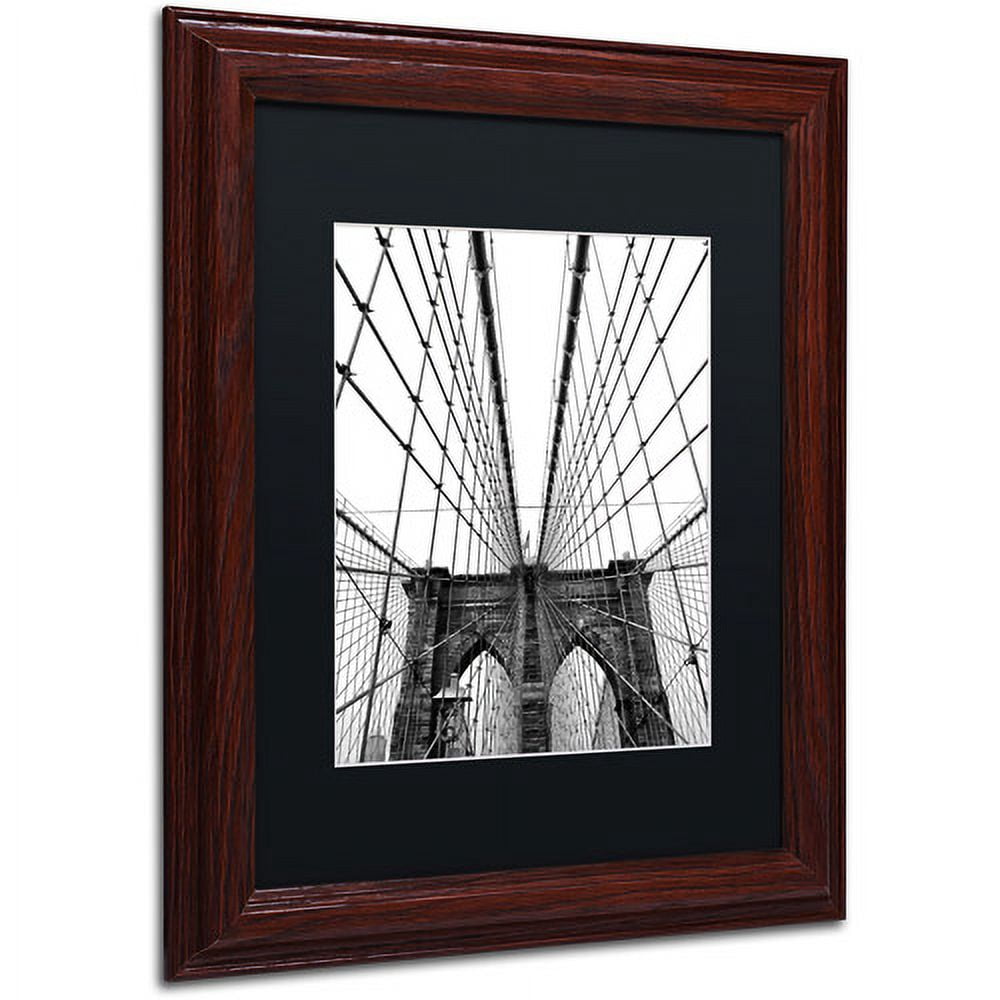 Trademark Fine Art "Brooklyn Bridge 3" Canvas Art by CATeyes, Black Matte, Wood Frame