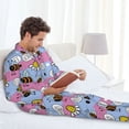 thumbnail image 4 of Salouo Bees And Daisies Striped Print Button-Front Long Sleeve Pajama Set for Men, Soft 2Pjs Men's Long Sleeve Sleepwear -X-Large, 4 of 7