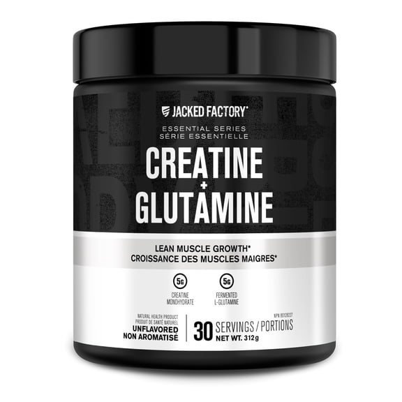 Créatine + Glutamine - Supplément Appartenant à des Canadiens avec L-Glutamine pour la Récupération et la Croissance Musculaires, une Force Accrue, une Production d'Énergie Améliorée et la Santé Intestinale - 30 Portions